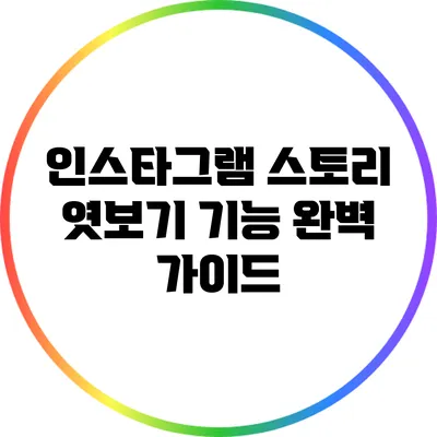인스타그램 스토리 엿보기 기능 완벽 가이드