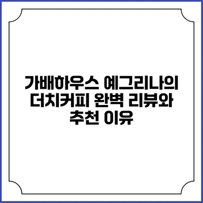 가배하우스 예그리나의 더치커피 완벽 리뷰와 추천 이유