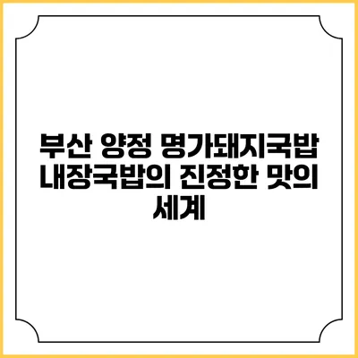 부산 양정 명가돼지국밥: 내장국밥의 진정한 맛의 세계