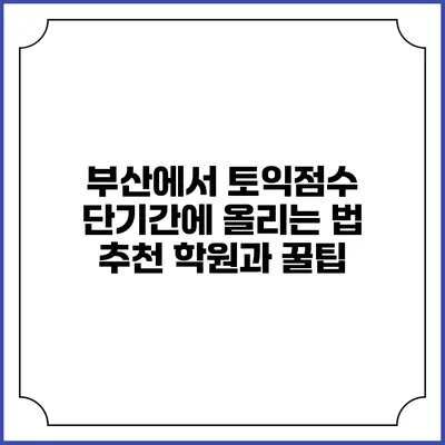 부산에서 토익점수 단기간에 올리는 법: 추천 학원과 꿀팁