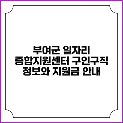 부여군 일자리 종합지원센터 구인구직 정보와 지원금 안내
